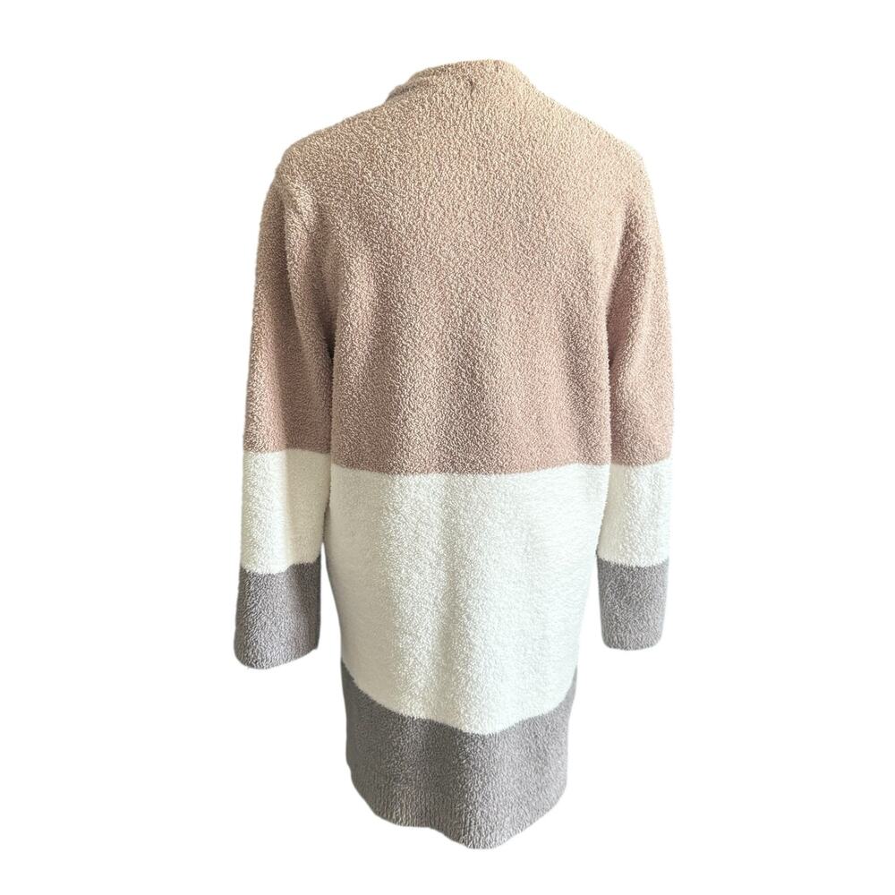 Barefoot Dreams CozyChic Colorblock Cardigan in Tan/White/Gray Stripe Size Med - Picture 7 of 10